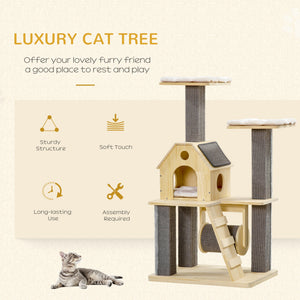 English Elm Pawhut Modern Cat Tower with Sisal Posts Cushioned Perches and Condo for Indoor Cats W2225P229277