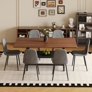 English Elm Table Set With Walnut Grain Dining Table & 6 Dark Gray Linen-Cotton Chairs For Modern Homes W1151S04294-GIGA