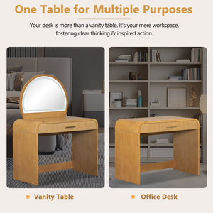English Elm 39" Makeup Vanity Table with Touchscreen LED Mirror, Sleek Dressing Table with Drawer and Glass Top - Durable Rubberwood, Fast Assembly Natural N704P196658N