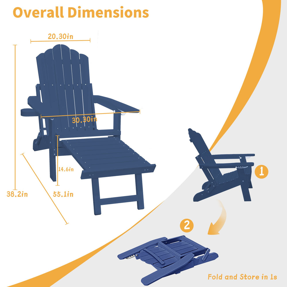 English Elm Adirondack Outdoor Patio Chair Polystyrene Wood Grain Finish with Retractable Footrest T3609P482843