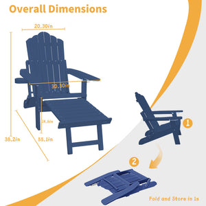 English Elm Adirondack Outdoor Patio Chair Polystyrene Wood Grain Finish with Retractable Footrest T3609P482843