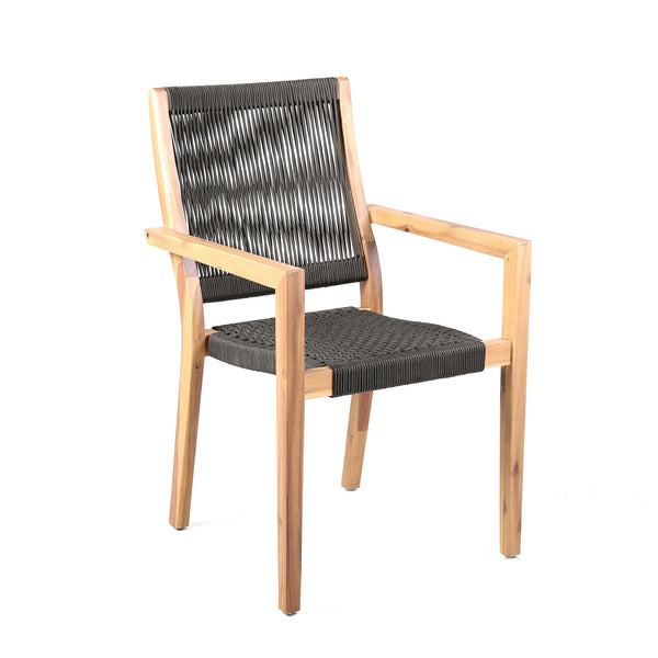 English Elm Rivani Eucalyptus Wood Outdoor Dining Chairs Set of 2 — Teak Finish, Charcoal Rope, Tall Back Comfort B2736P354401