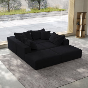 English Elm Oversized sponge cloud sofa modular 162" L-shaped sectional with chenille upholstery and 6 pillows, no-assembly comfort Black W834S00390