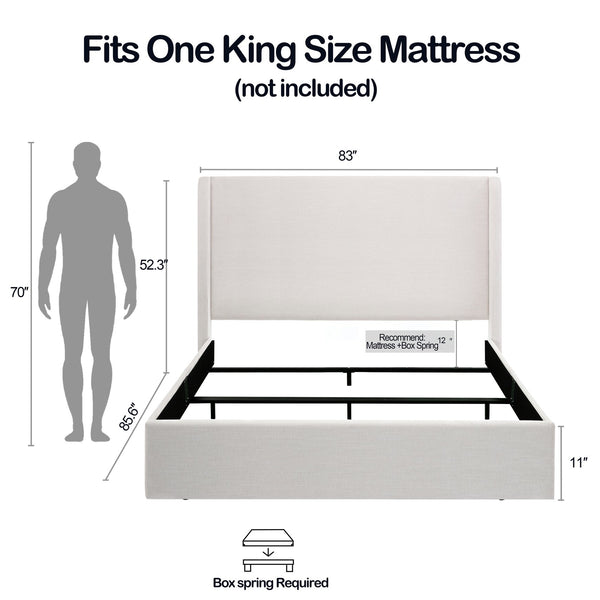 English Elm Caron Upholstered Wingback Bed - 52.3" Headboard, Minimalist Design, Textured Ivory Chenille, Easy Assembly B083P340881
