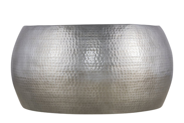 English Elm CT501 Hand-Hammered Round Aluminum Coffee and End Table Set — Drum Design, Textured Accent, No Assembly Required Silver B009S01533