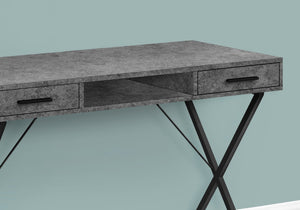 English Elm Computer Desk For Small Spaces – Stylish Grey Laminate With Black Metal Base, 2 Drawers & Shelf B2710P219956