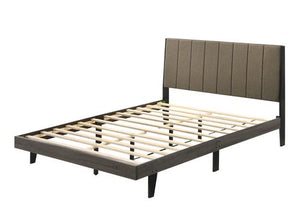 English Elm Valdemar Upholstered Queen Bed Brown Fabric with Weathered Gray Wood, 12 Slats, 660lb Capacity B2726P338682