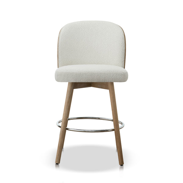 English Elm Jennifer Taylor Home - Tomlin Bentwood Swivel Counter Stools Set of 2 Off-White Bouclé — 360° Swivel, Padded Seats, Chrome Footrest, Solid Wood Legs B2719P328583
