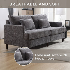 English Elm Mid Century Modern chenille loveseat with solid wood frame, detachable cushions, breathable fabric couch Gray W395P151898