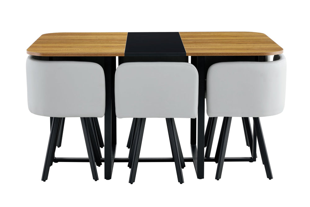 English Elm 7-piece Space Saving Dining Set with Melamine Table and Pu Cushioned Iron Frame Chairs W3875S00109