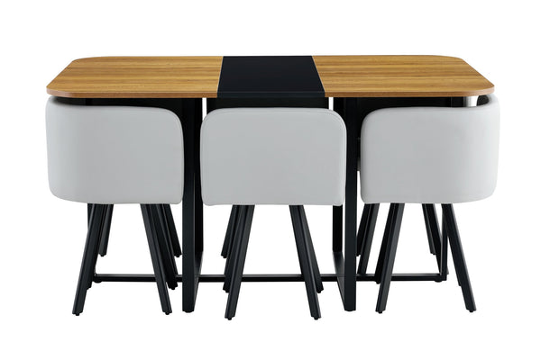 English Elm 7-piece Space Saving Dining Set with Melamine Table and Pu Cushioned Iron Frame Chairs W3875S00109