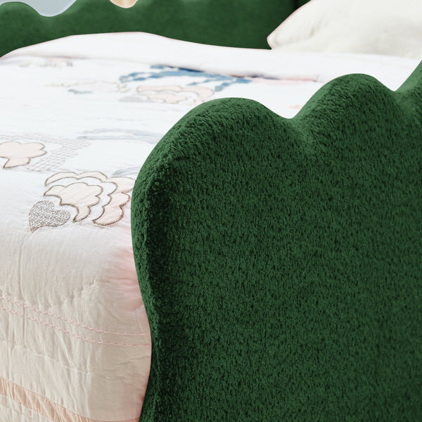 English Elm Twin Dinosaur Boucle Upholstered Kids Bed Solid Wood Frame with Padded Safety Rails Green W1413P385005
