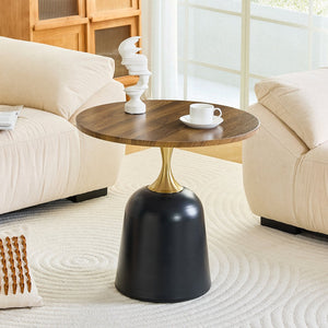 English Elm 23.6 Inch Round Side Table with Metal Base Warm Grain Top for Living Room or Office Walnut W2920P407665
