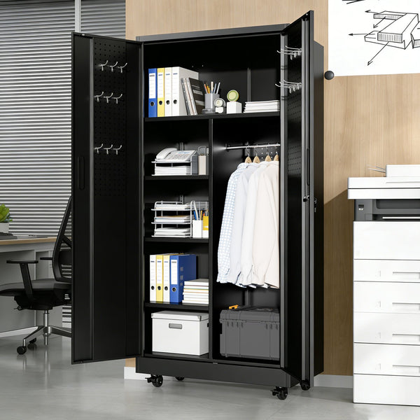 English Elm Metal Rolling Garage Cabinet with Pegboard Door Drawer Locking Storage and Adjustable Shelves T2398P465999