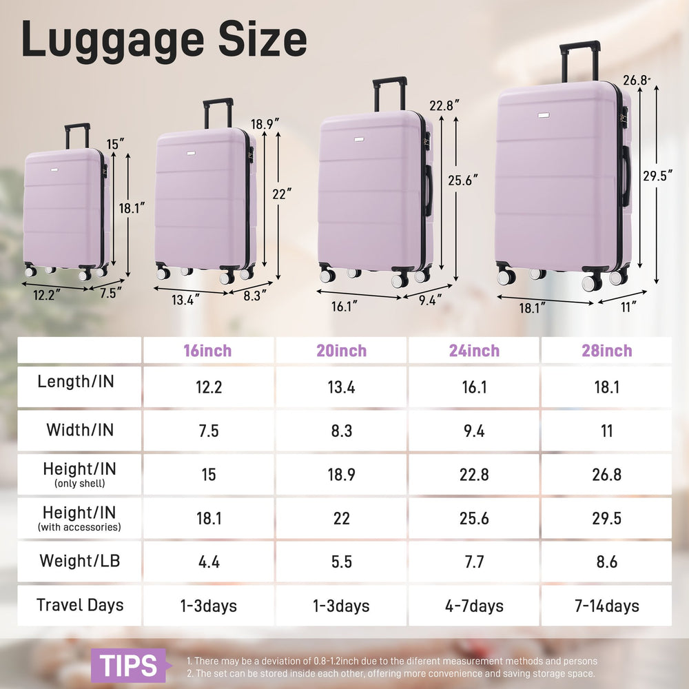 English Elm 6 Piece Hardshell Abs Travel Set with Spinner Wheels Combination Lock and Toiletry Bag Pink Purple N732P391314I