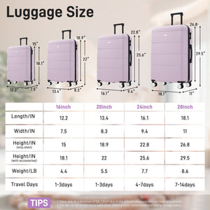English Elm 6 Piece Hardshell Abs Travel Set with Spinner Wheels Combination Lock and Toiletry Bag Pink Purple N732P391314I