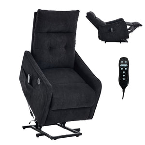 English Elm Beige Chenille Power Lift Recliner with Massage Heat and Usb for Senior Comfort Black W1803P369081