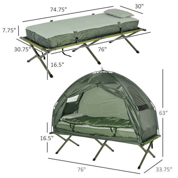 English Elm Outsunny All-in-one Elevated Camping Cot Tent with Air Mattress and Sleeping Bag Kit W2225P217036