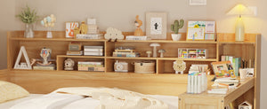 English Elm Wooden Twin Daybed with Trundle Built-in Desk and Open Shelves for Kids Rooms Natural N733S373385M