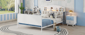 English Elm Full Solid Wood Kids Platform Bed with Guardrail, Low-Profile Durable Pine & MDF, 350LB Capacity White 58.27 L x 16.93 W x 9.65 H W2593P337441