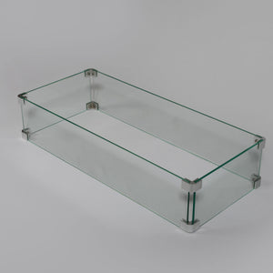 English Elm Rectangular Tempered Glass Fire Pit Wind Guard with Polished Aluminum Outdoor Patio Frame W853P206606