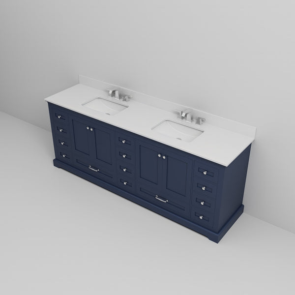 English Elm Navy Double Bath Vanity 84" W x 22" D with Cultured Marble Top, Chrome Faucet, Soft-Close Storage Elegance B2731P258435