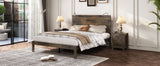 English Elm Farmhouse Wooden Platform Queen Size Bed, Modern Platform Bed With Two Bedside Lights, Antique Walnut