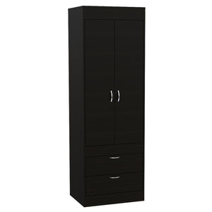 English Elm Lisboa Black Armoire with Hanging Rod, Double Doors & Two Spacious Drawers for Compact Spaces B200P188848