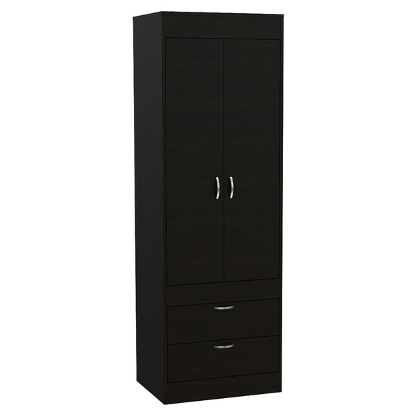 English Elm Lisboa Black Armoire with Hanging Rod, Double Doors & Two Spacious Drawers for Compact Spaces B200P188848