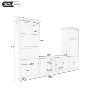 English Elm U-can Three Piece Wall Unit Built-in Media Center with Crown Molding and Tempered Glass Storage Black SJ000156AAB