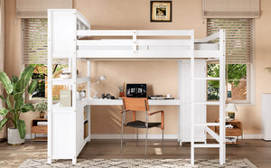 English Elm Full Size Pine Loft Bed House Frame with Slide Bookshelves and Moon Star Rails W1580S00162