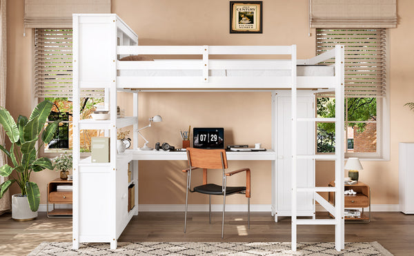 English Elm Full Size Pine Loft Bed House Frame with Slide Bookshelves and Moon Star Rails W1580S00162