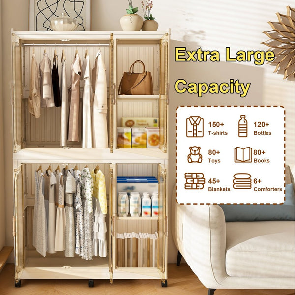 English Elm Portable Wardrobe Closet Organizer With Magnetic Doors, 6 Cubes & 2 Rods - Ideal For Small Spaces! W2699P327123-GIGA