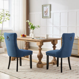 English Elm Nikki Tufted Flax Linen Dining Chair with Solid Wood Frame, High-Rebound Cushion, Nailhead Trim Blue W1143P233650