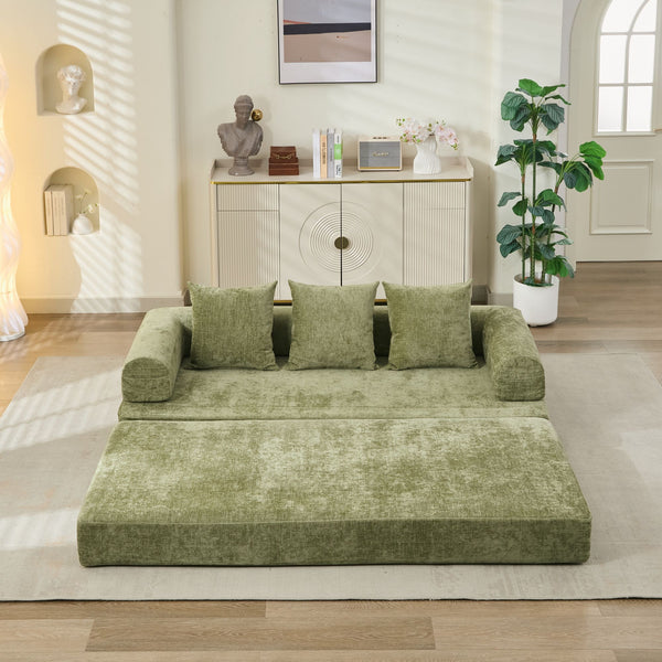 English Elm Comfy Chenille Convertible Folding Mattress Couch Sofa Bed with Armrest, Space-Saving, No Assembly Needed Green W1143P330251