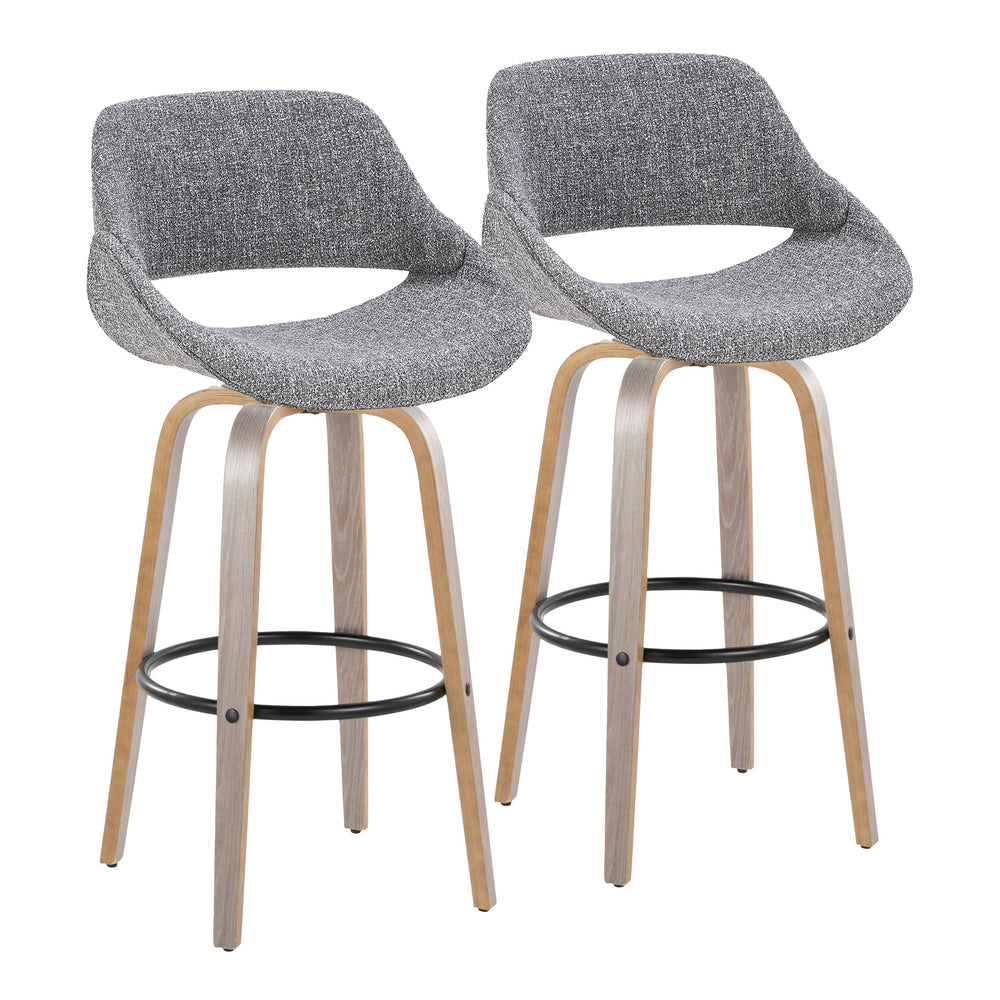 English Elm Fixed-height Swivel Barstools with Fabric Seat and Wood Legs for Kitchen Islands Set of 2 B202S01907