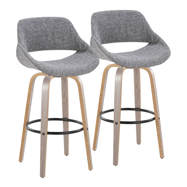English Elm Fixed-height Swivel Barstools with Fabric Seat and Wood Legs for Kitchen Islands Set of 2 B202S01907