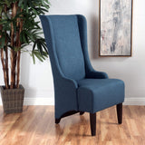 Christopher Knight Home® Dark Blue Fabric Dining Chair: Contemporary Elegance | High Back Wing Design | Birch Wood Legs