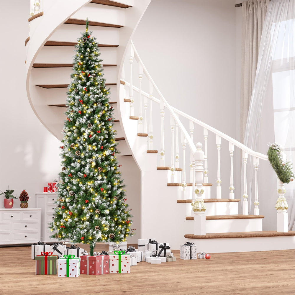 English Elm Homcom 9Ft Pre-Lit Snow-Dipped Christmas Tree With 460 Led Lights, Pine Cones, Berries & More! W2225P229460