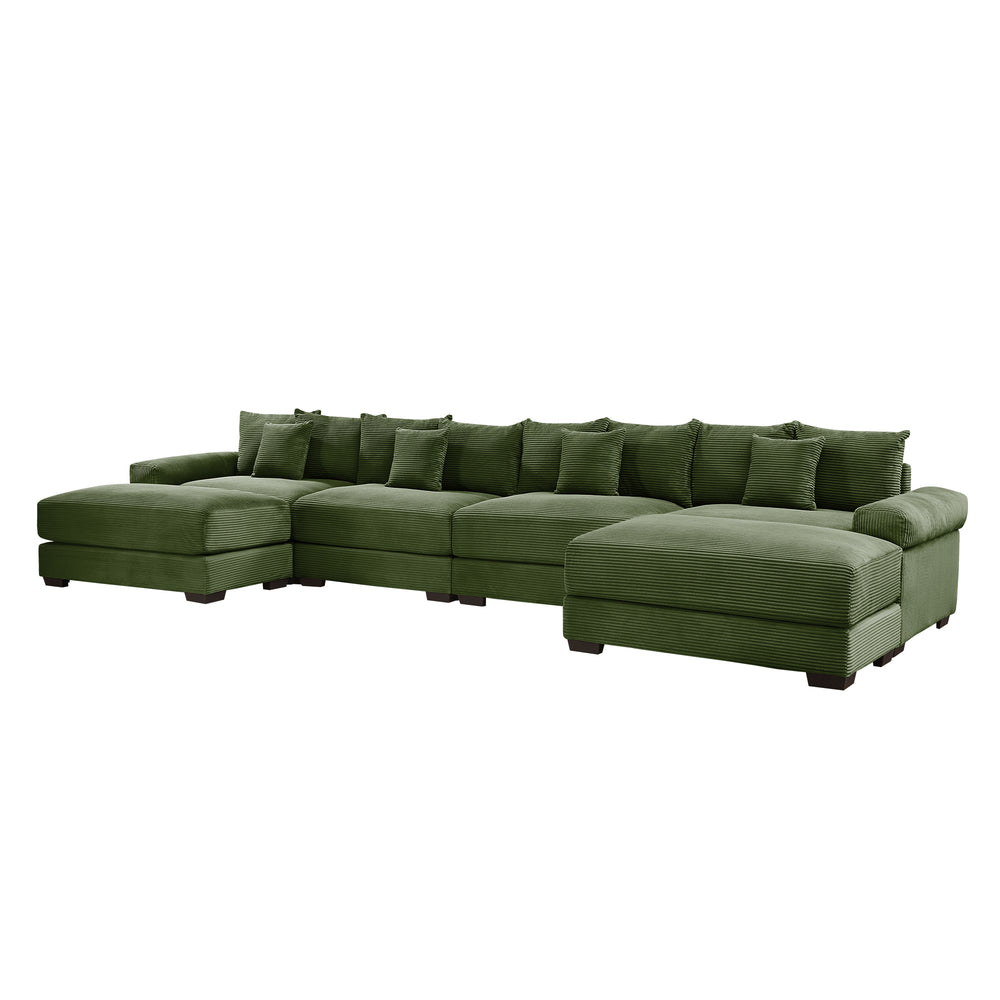 English Elm 170"Oversized Modular U-Shape Sectional Couch - Plush Corduroy, Deep Seating, Movable Ottoman & Pillows W714S01337