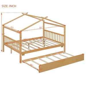 English Elm Full Size House Bed Solid Pinewood Frame with Pull Out Twin Trundle for Kids Natural LP000305AAM-1