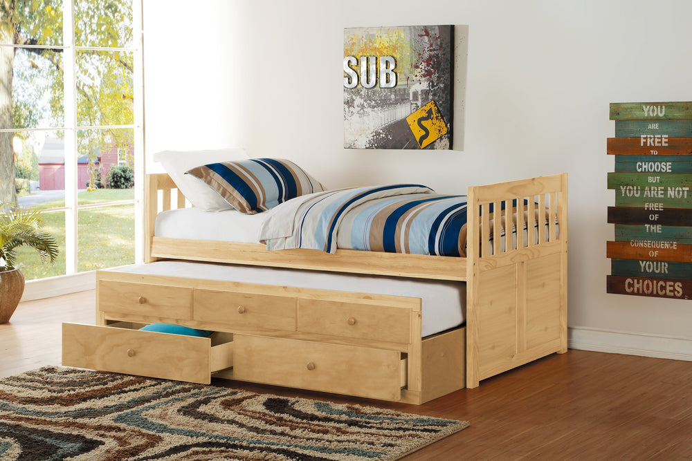 English Elm Twin/twin Trundle Captain Bed Solid Pine with Storage Drawers for Youth Bedrooms B011S02454