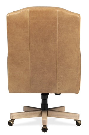 Hooker Furniture Shore Executive Office Chair Top Grain Leather Swivel Seat with Wood Accent Base EC888-085