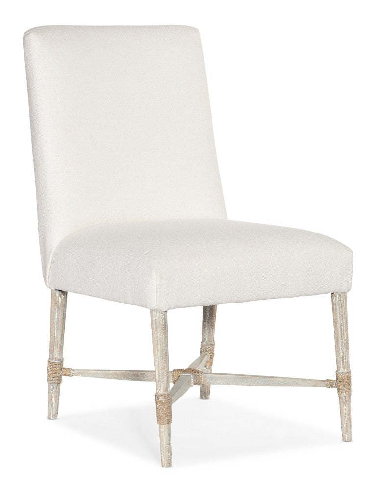 Hooker Furniture Serenity Coastal Side Chair With Macrame Arctic Upholstery, Rope-Wrapped Arms & X Stretcher Base 6350-75710-80