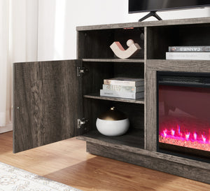English Elm Ambrogio 70 Inch Electric Fireplace Tv Stand with Led Shelves and Cabinet Storage Gray B2749P413271