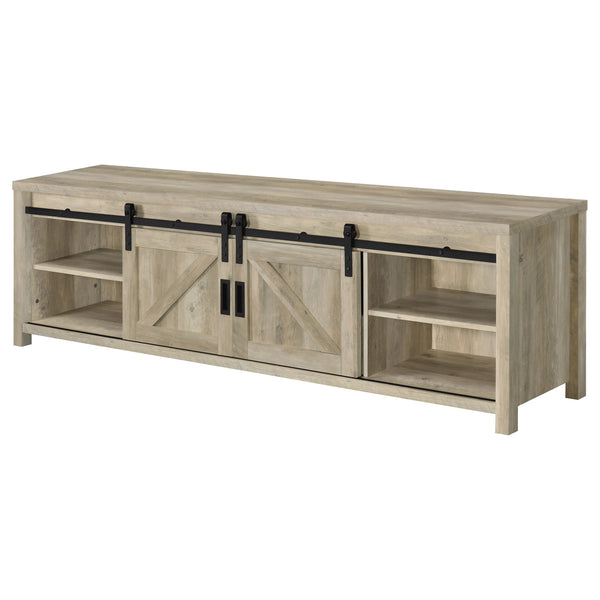 English Elm Madra Distressed Pine TV Stand with Sliding Doors and Drawers, 78.75" Wide Rustic Storage Console for Living Room B062P344953
