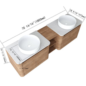 English Elm 72'' Wall-Mounted Bathroom Vanity With Ceramic Sink, Soft-Close Doors & Ample Storage Shelves W999S00416