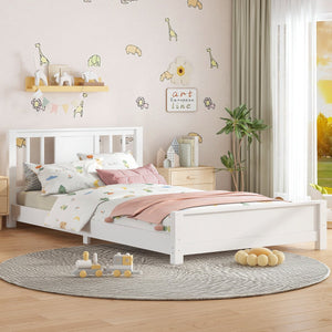 English Elm Twin Low Profile Floor Bed with Guardrails Pine Wood Frame Minimalist Bedroom White W1580P438797