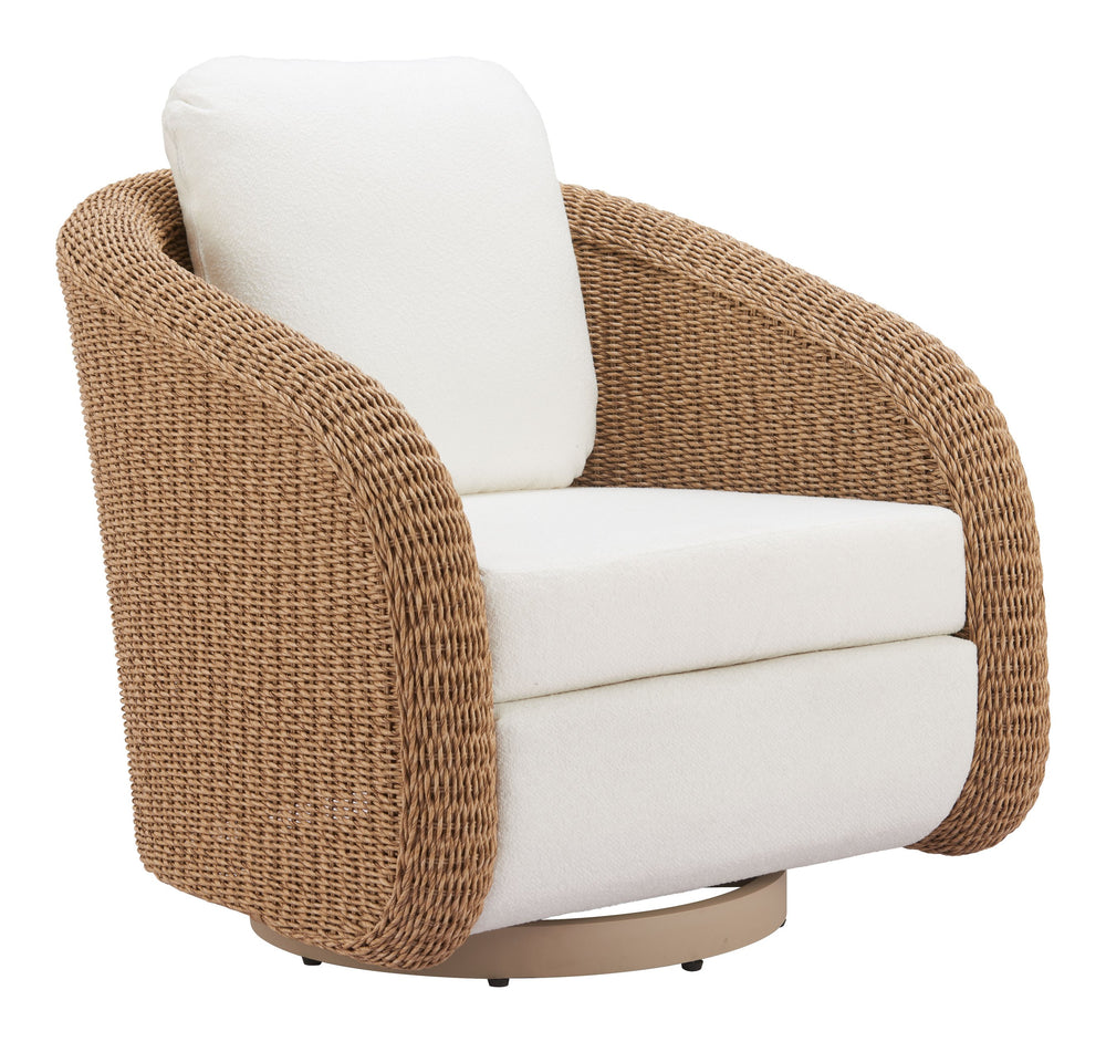 Zuo Modern Solara Swivel Chair Ivory - Stylish Outdoor Seating With Durable Fabric And Elegant Rattan Design White 100% Polyester,Aluminum,100% Polyethylene 704176-zuo-modern