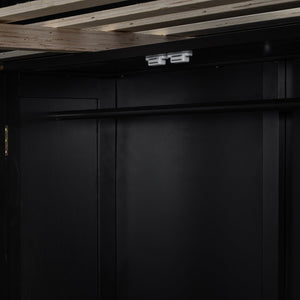 English Elm Full Size Loft Bed with Rgb Lighting Usb Charging Desk Wardrobe and Storage Shelves Red LT000387AAJ